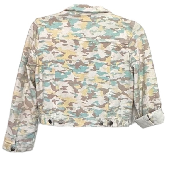 Shinestar Size L Girls Green, Tan, & Yellow Camo Stretch Jean Jacket - Picture 2 of 8